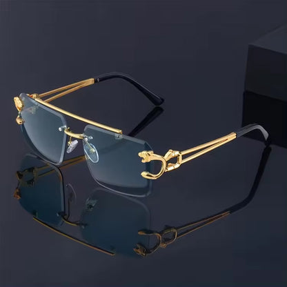 2024 Cheap printed your own brand custom logo sunglasses double bridge stylish rimless sunglasses UV400 square women sun glasses